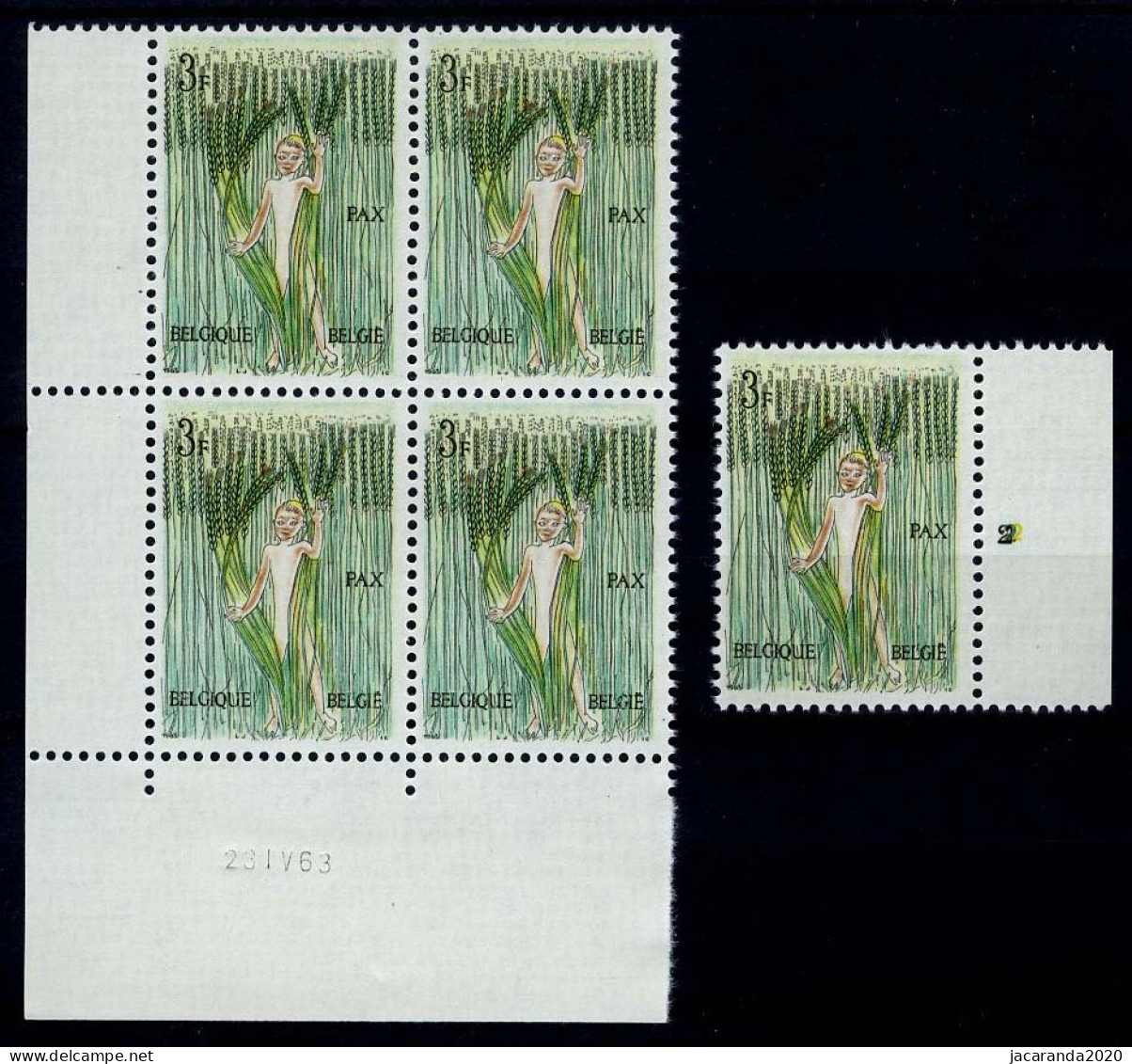 België 1251 - Vrede - Paix - Hoekdatum 23 IV 63 + Plnr 2 - Dated Corners