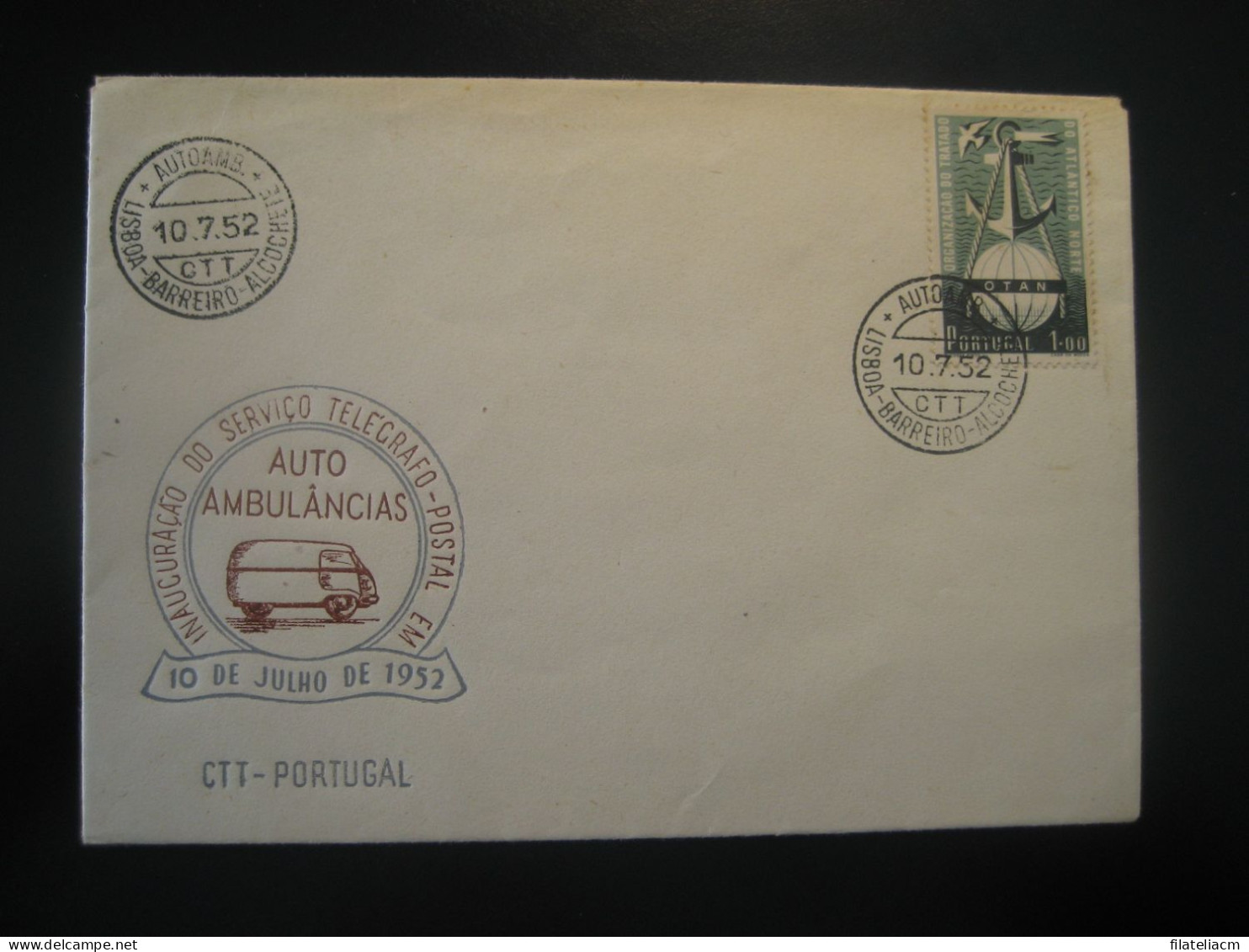 LISBOA - BARREIRO - ALCOCHETE 1952 Telegrafo Postal Auto Ambulancia Van Truck Postal Mail Car Cancel Cover PORTUGAL - LKW