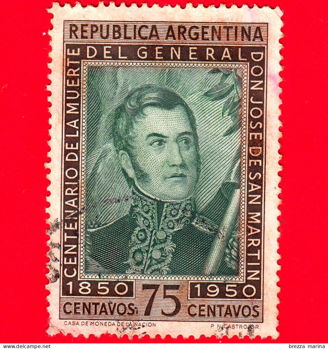 ARGENTINA - Usato - 1950 - 100 Anni Della Morte Del Generale José Francisco De San Martín (1778-1850) - 75 - Used Stamps