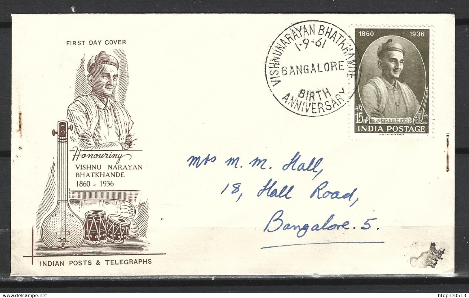 INDE. N°129 Sur Enveloppe 1er Jour (FDC) De 1961. Musicien Bhatkande. - FDC