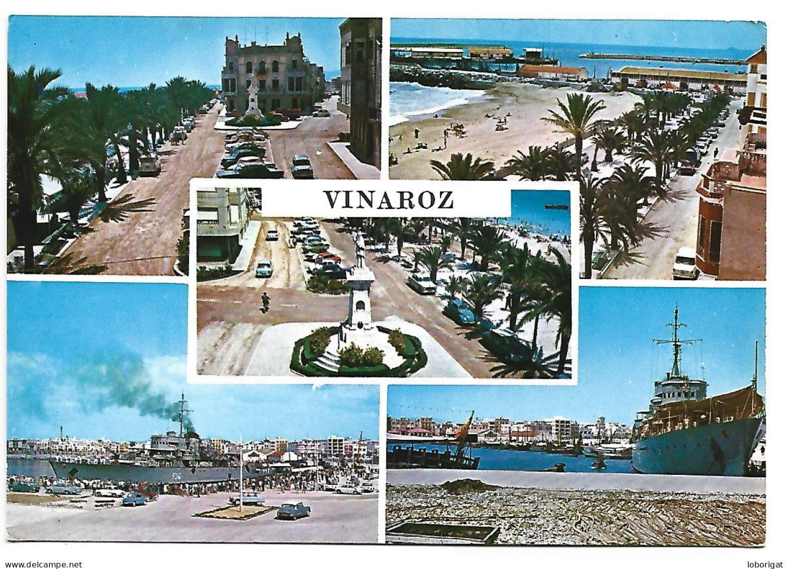 PASEO DEL GENERALISIMO, MONUMENTO A COSTA Y BORRAS, PLAYA Y PUERTO.- VINAROZ / CASTELLON.- ( ESPAÑA ) - Castellón