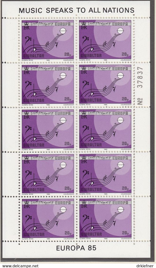 GIBRALTAR  487-488, 2 Kleinbogen, Postfrisch **, Europa CEPT:  Musik 1985 - 1985