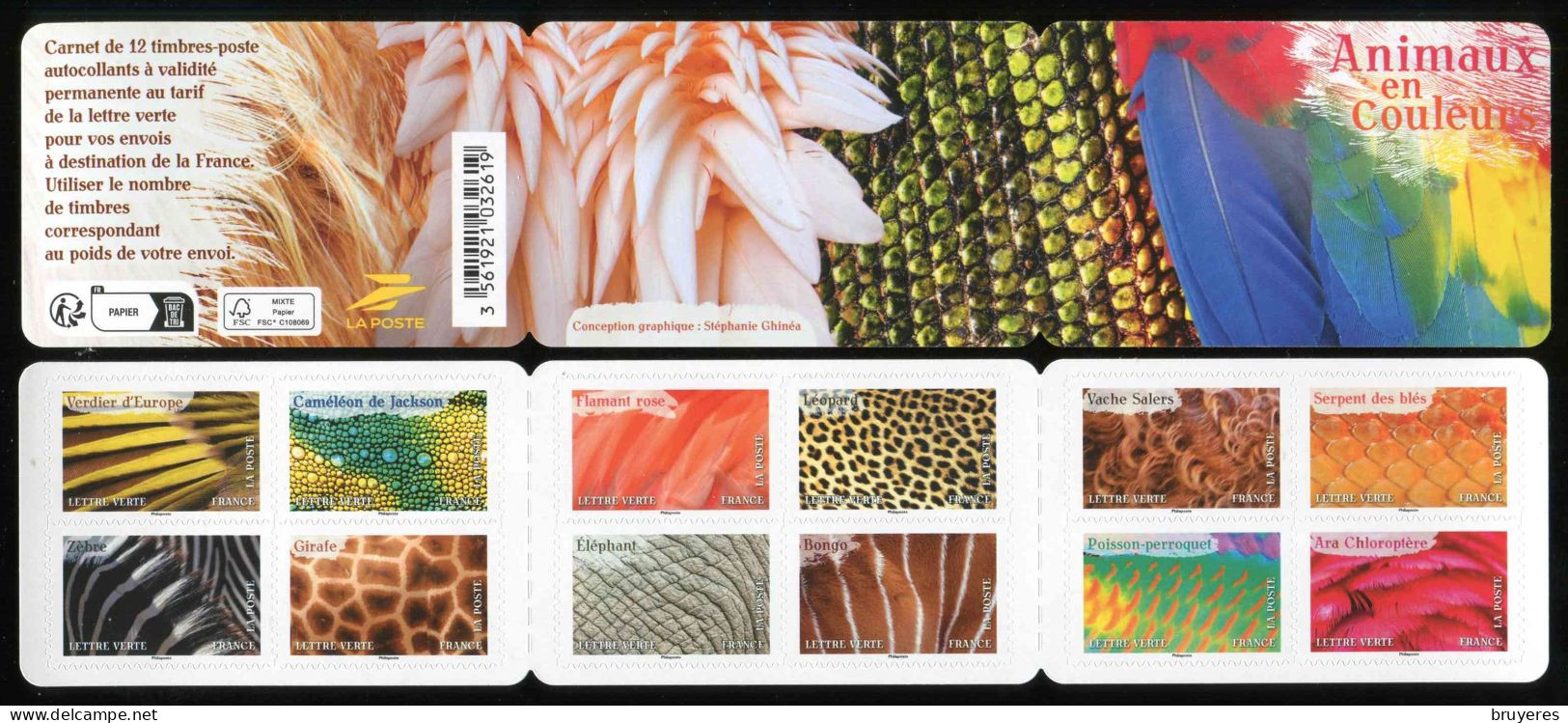 CARNET COMMEMORATIF De 2024 De 12 Timbres Adhésifs "ANIMAUX EN COULEUR - Lettre Verte" (non Plié) - Markenheftchen