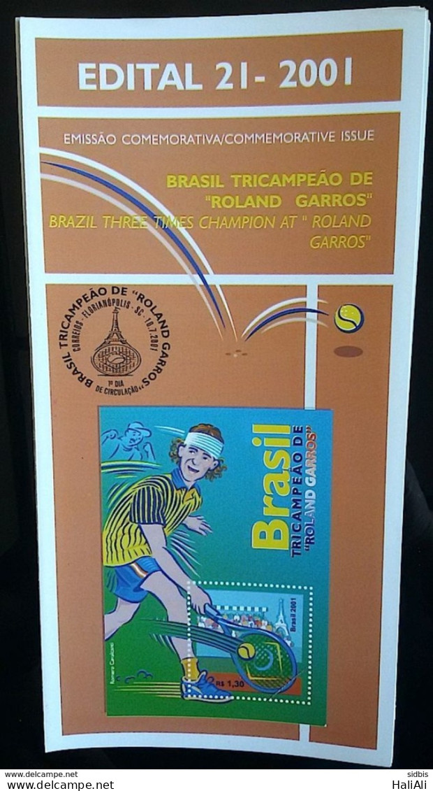 Brochure Brazil Edital 2001 21 Roland Garros France Guga Tennis - Lettres & Documents