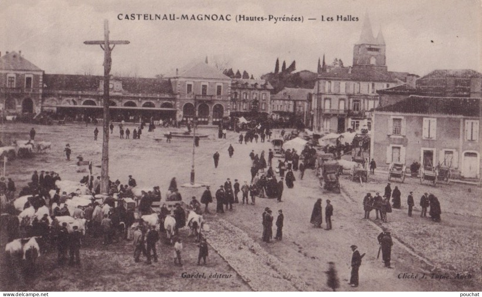 X2- 65) CASTELNAU MAGNOAC (HAUTES PYRENEES) LES HALLES - JOUR DE MARCHE AUX BESTIAUX - ( 2 SCANS ) - Castelnau Magnoac