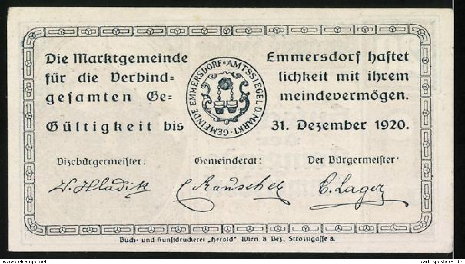 Notgeld Emmersdorf 1920, 20 Heller, Ortspartie Mit Kirche  - Austria