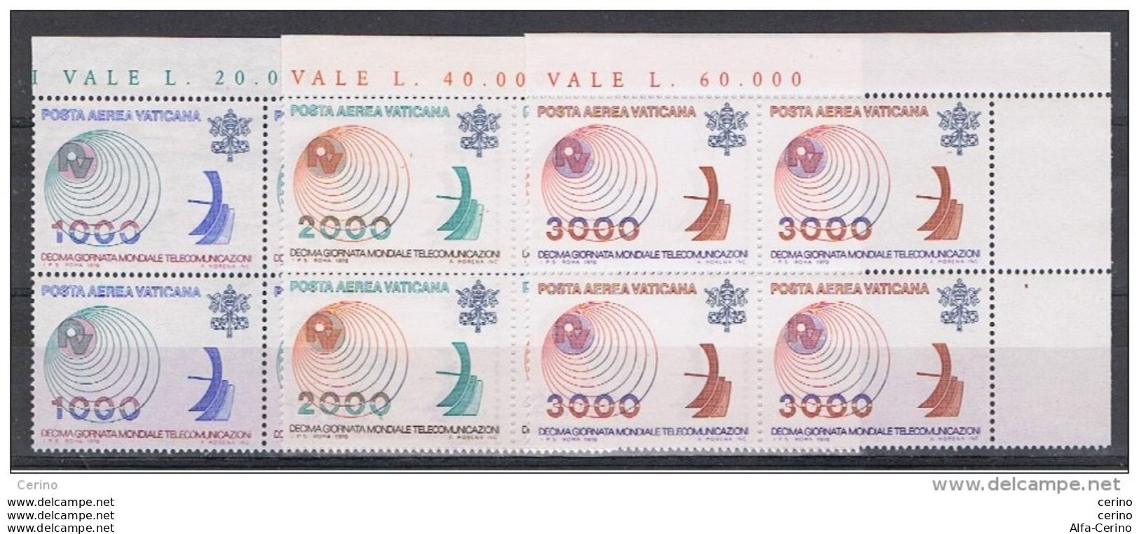 VATICANO:  1978  P.A. TELECOMUNICAZIONI  -  S. CPL. 3  VAL. BL. 4  N. -  SASS. 63/65 - Airmail