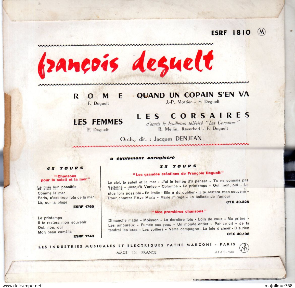 Disque De François Deguelt - Rome - Columbia ESRF 1810 - France 1967 - Disco & Pop