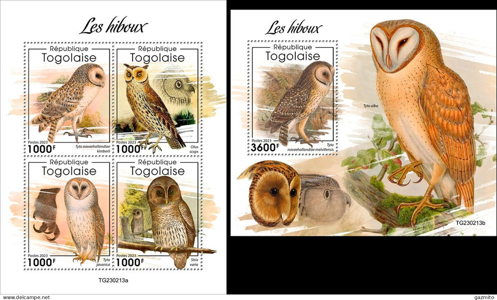 Togo 2023, Animals, Owls, 4val In BF +BF - Búhos, Lechuza