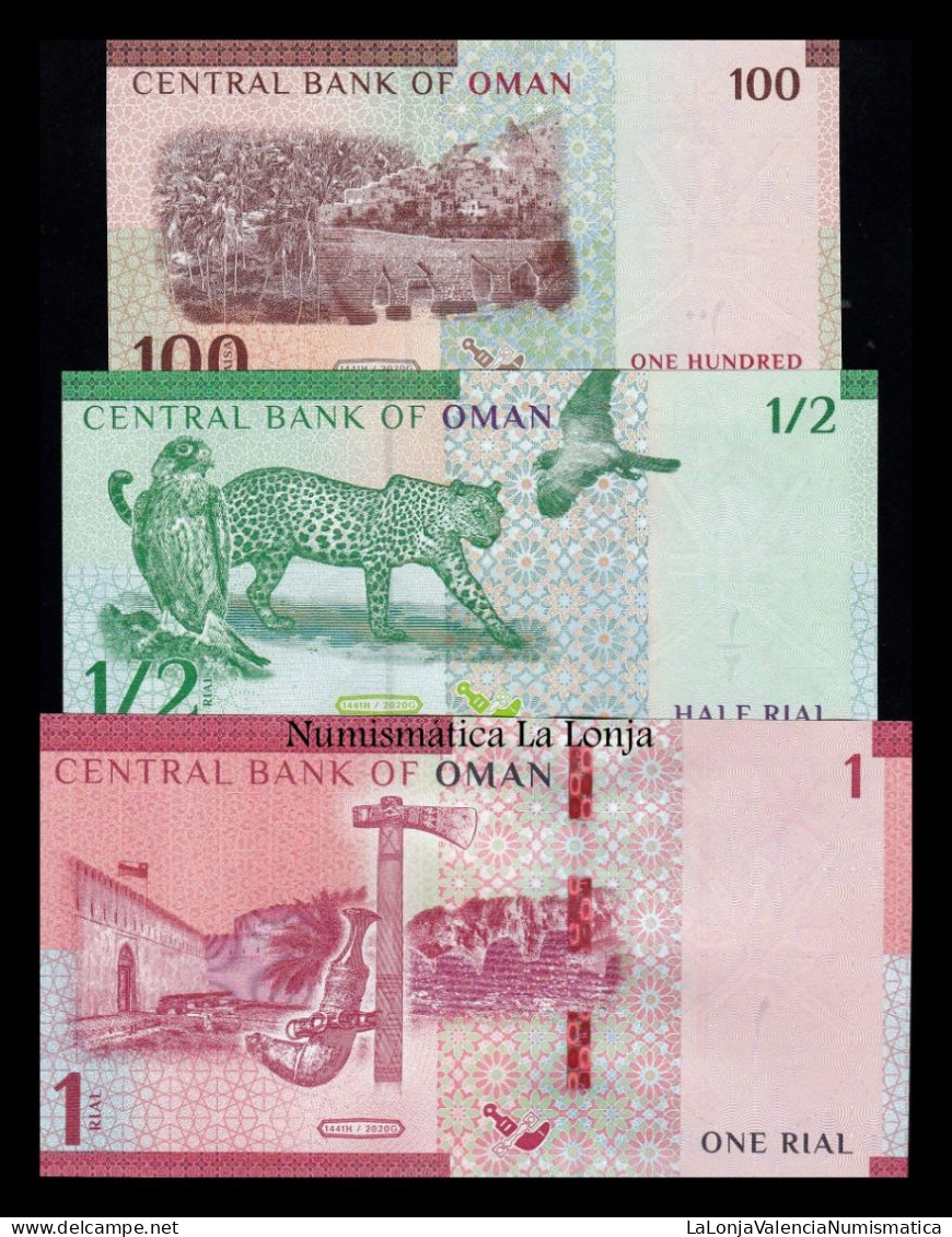 Omán Set 3 Banknotes 100 Baisa 1/2 1 Rial 2020 Pick 49 50 51 Sc Unc - Oman