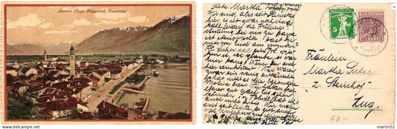 Schweiz Suisse 1918: Wallis Zu WI7 Mi 133 Yv 154 PK Ascona (Lago Maggiore) Panorama  O LOCARNO 28.III.18 (Zu CHF 125.00) - Briefe U. Dokumente