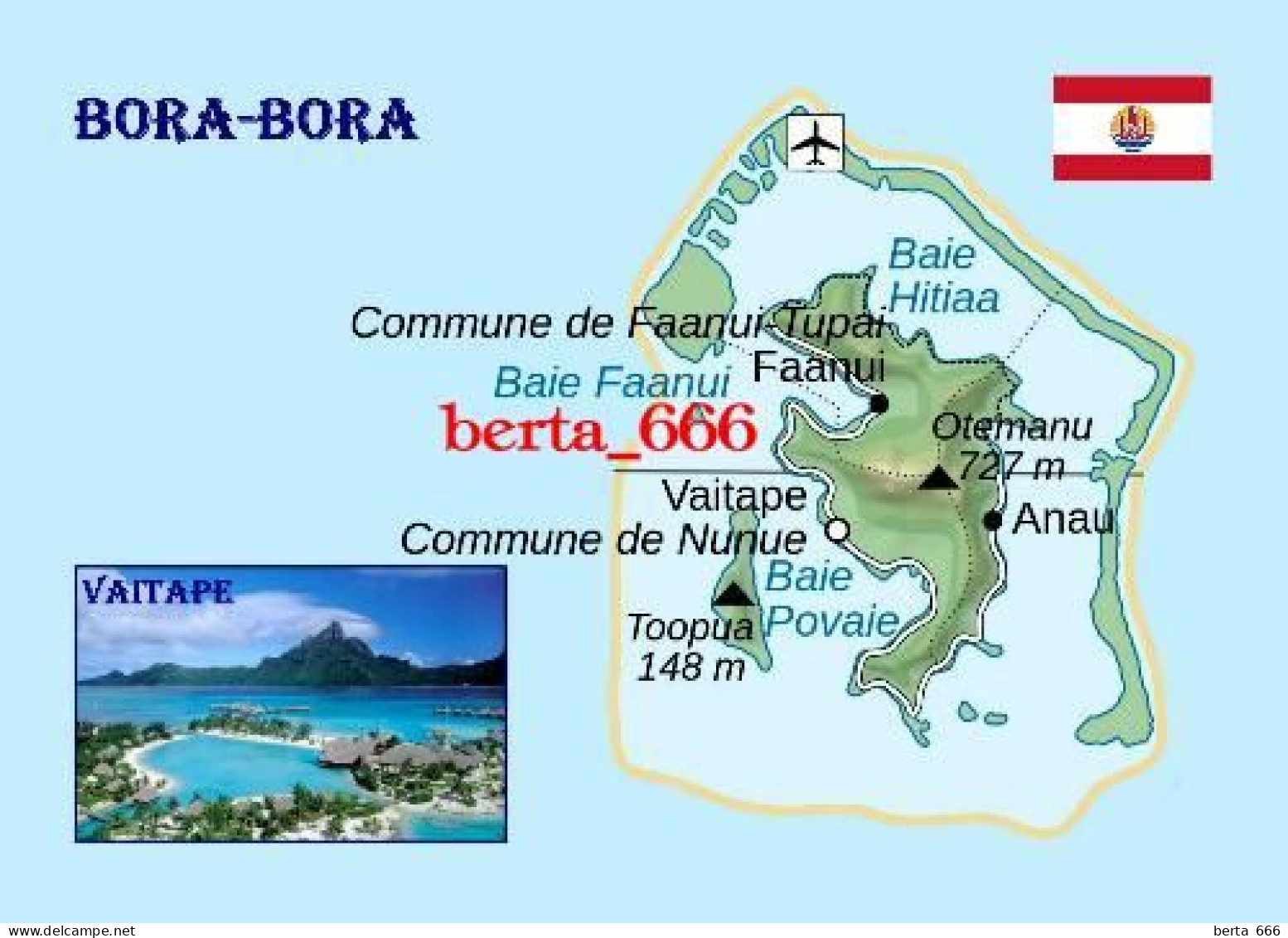 French Polynesia Bora Bora Map New Postcard * Carte Geographique * Landkarte - Polynésie Française