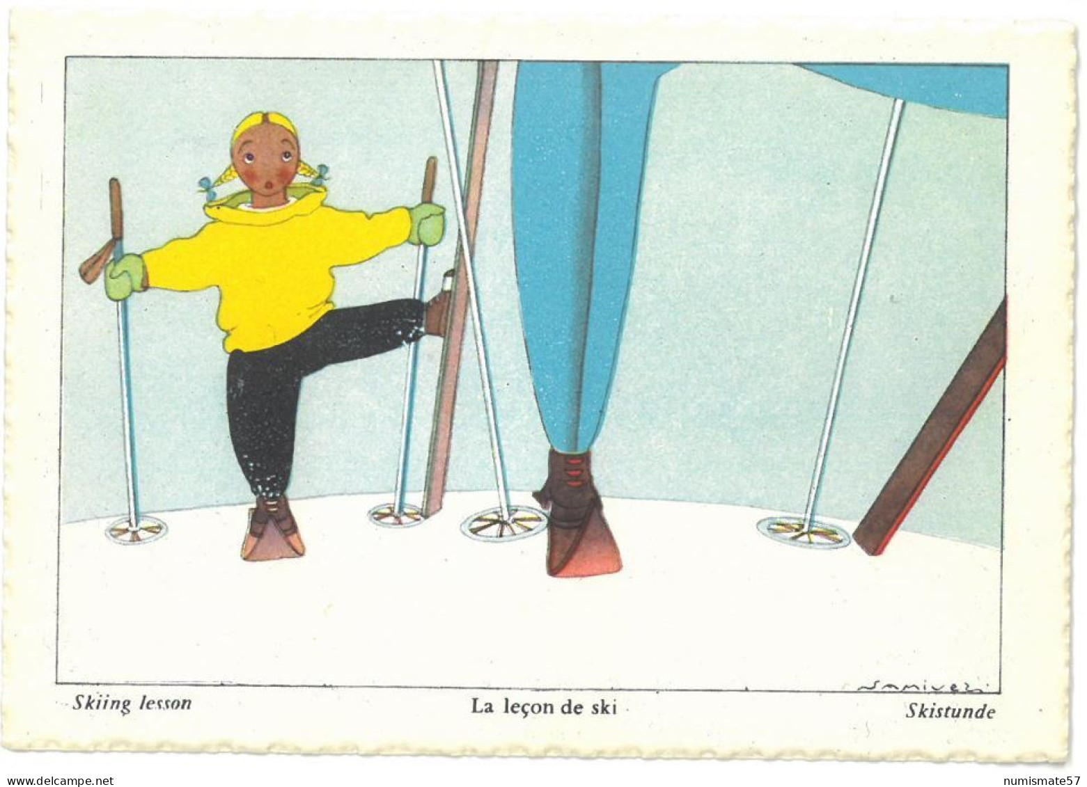 CPSM Illustrateur SAMIVEL - La Leçon De Ski - Skiing Lesson - Skistunde - Ed. JANSOL - ( Ski ) - Samivel