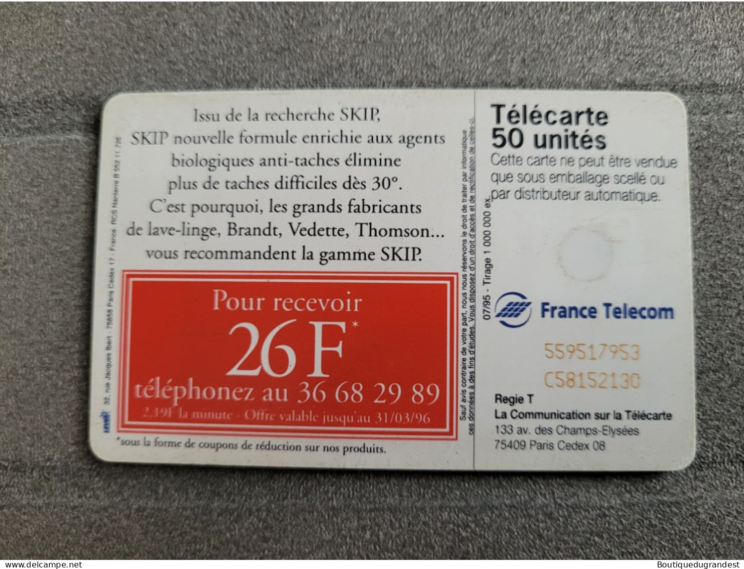 Télécarte 50 Unités Skip - Publicidad