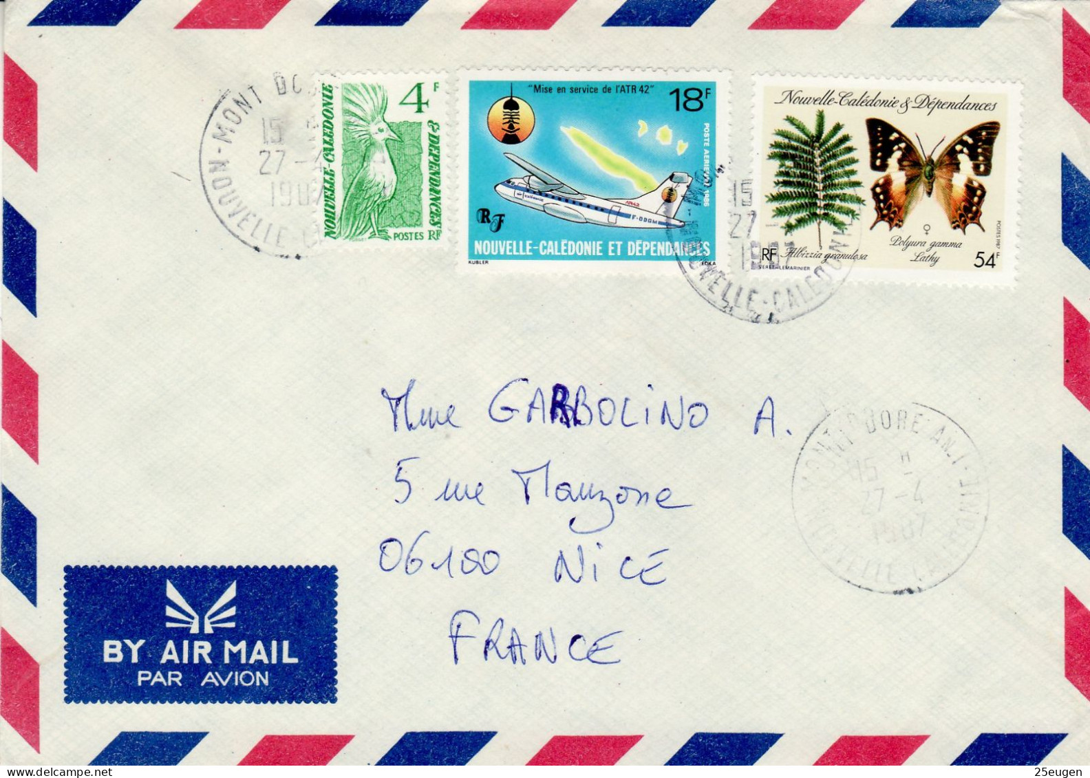 NEW CALEDONIA 1987 AIRMAIL LETTER SENT FROM MONT DORE AN TO NICE - Covers & Documents