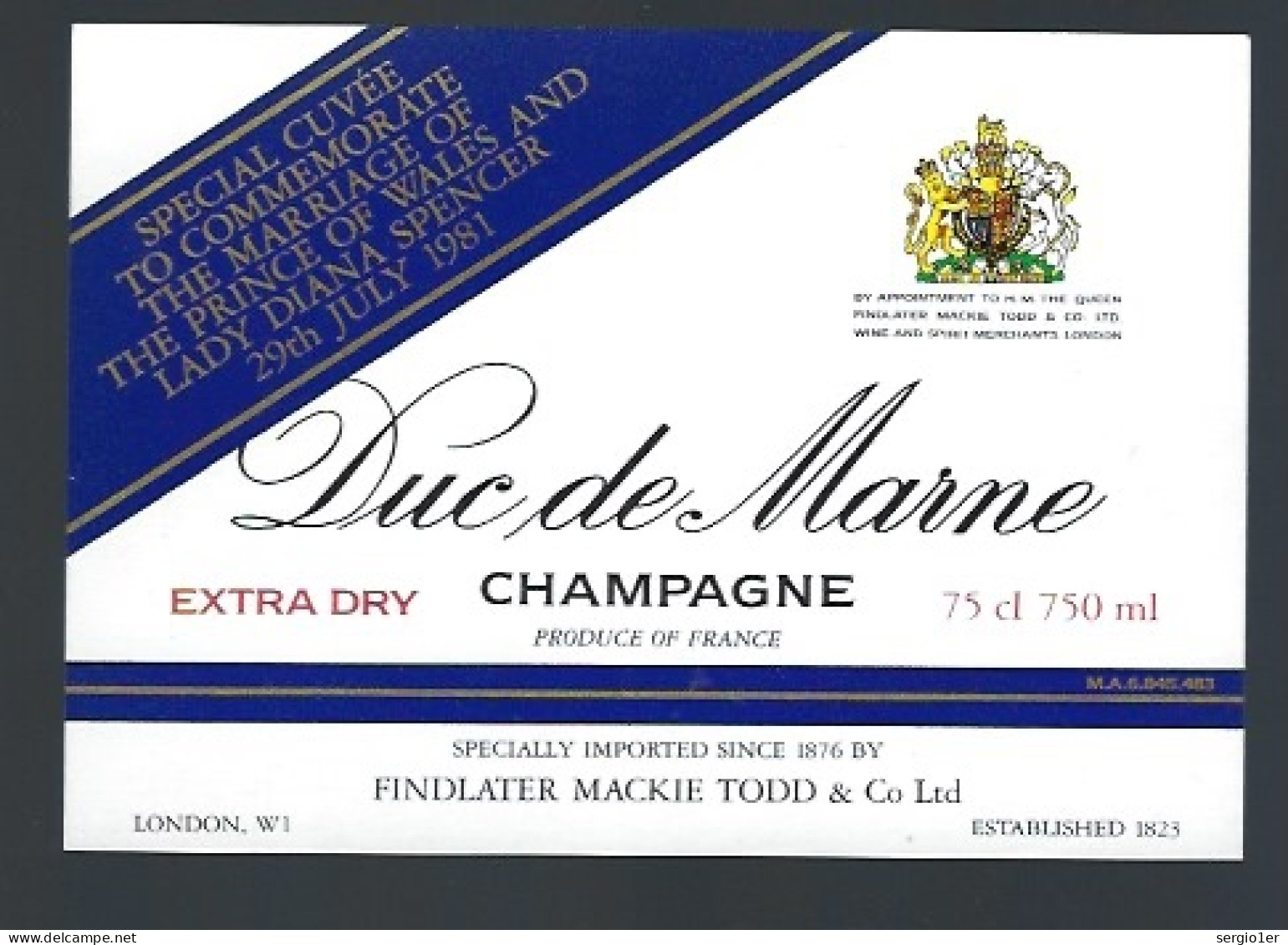 Etiquette Champagne Extra Dry Spécial Cuvée Mariage Du Prince De Galles Et De Lady Diana Spencer 29/7/1981 - Champagne