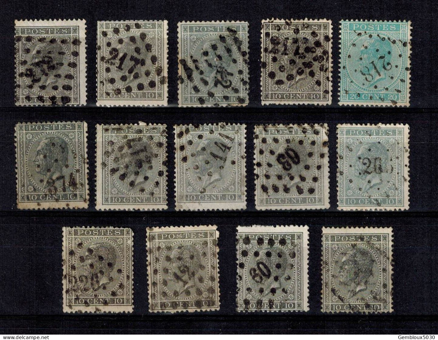 Belgique Lot 14 X  N° 17° - 1865-1866 Profiel Links