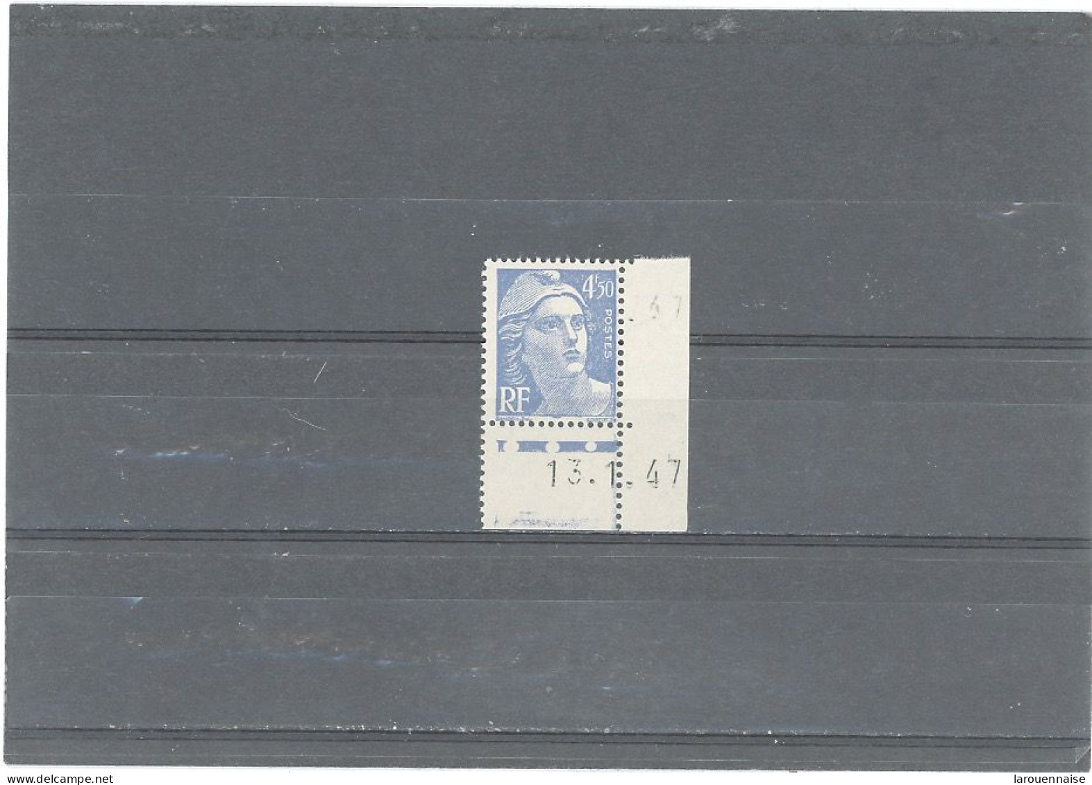 VARIÉTÉS -N°718A -MARIANNE DE GANDON -4,50F BLEU -COIN DE FEUILLE DATÉ 13-1-47 -OVAL BLANC -A DROITE DU MENTON - Unused Stamps