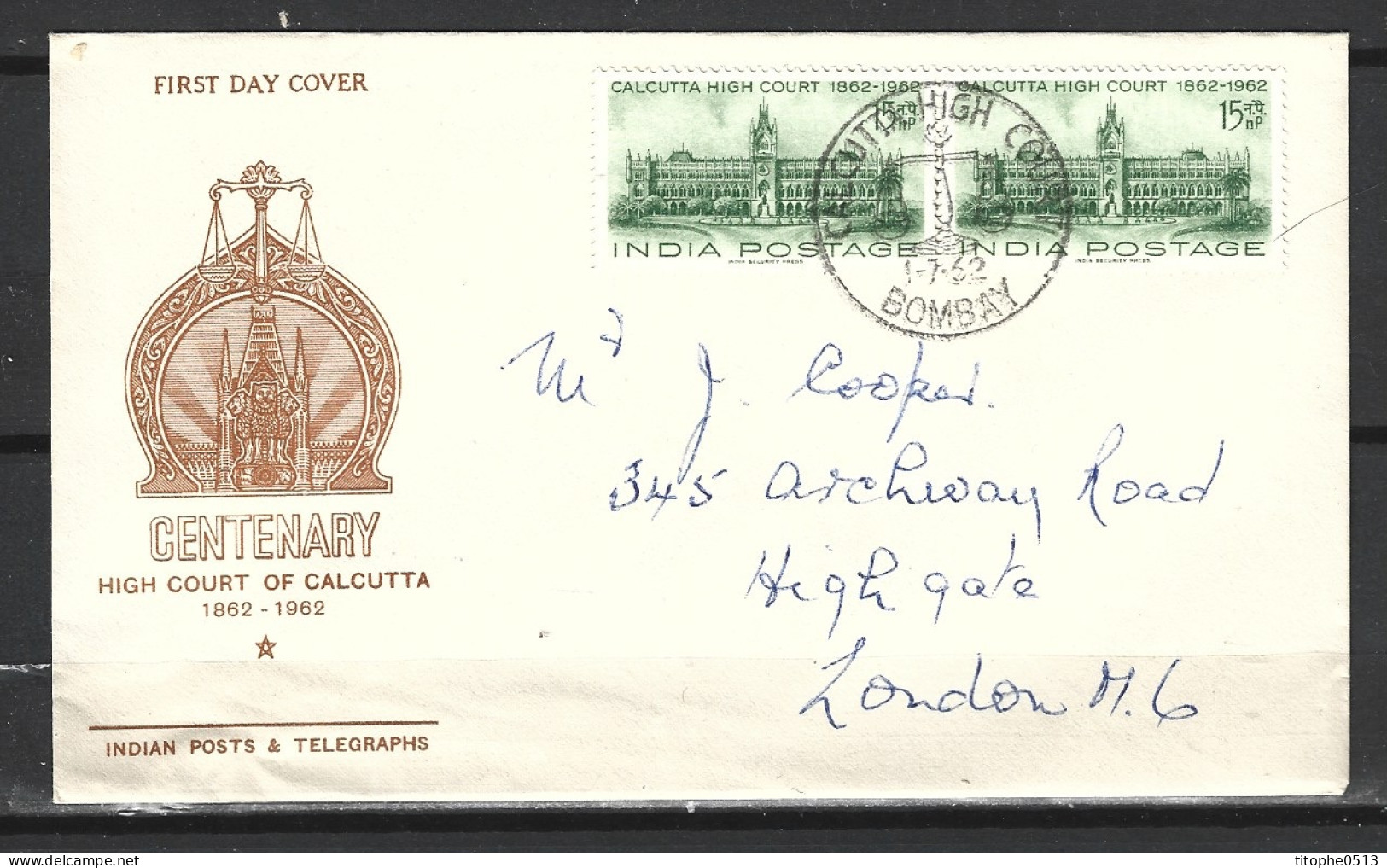 INDE. N°143 Sur Enveloppe 1er Jour (FDC) De 1962. Haute-Cour De Calcutta. - FDC
