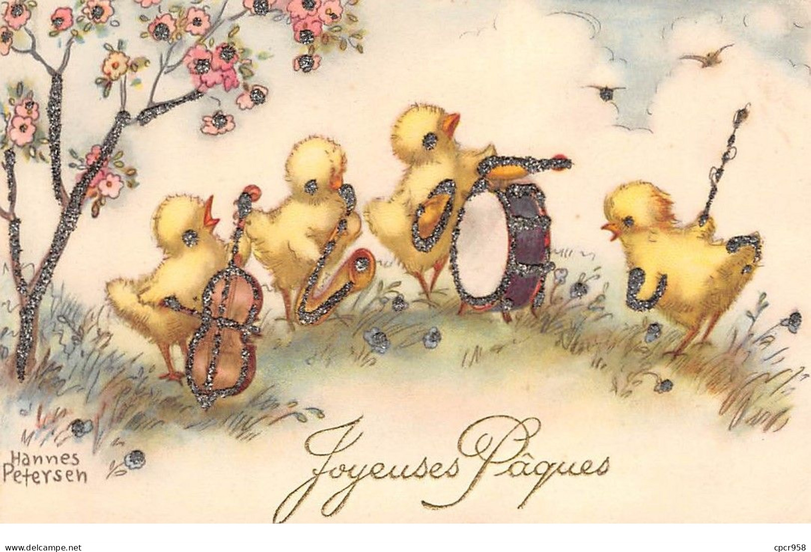 Illustrateurs - N°69315 - Peterson - Joyeuses Pâques - Orchestre De Poussins - Carte Avec Paillettes - Petersen, Hannes