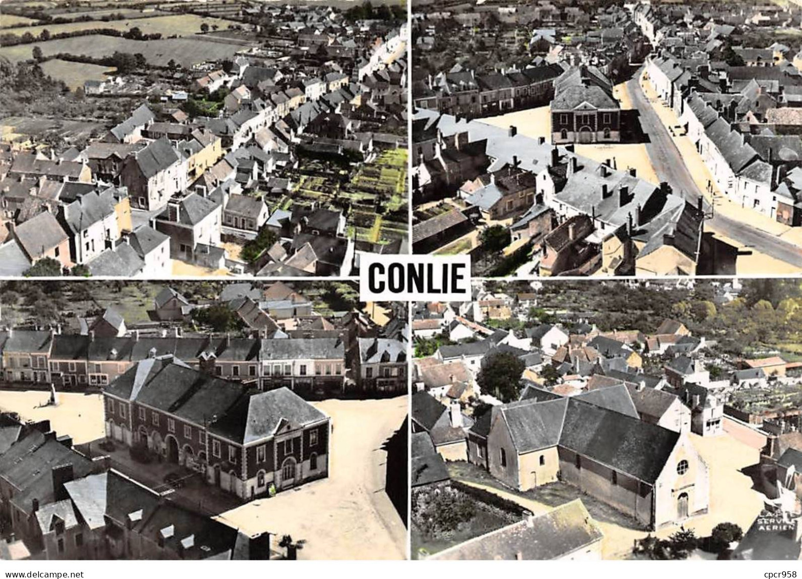 72 . N°sac10537 . CONLIE . Grande Rue, Vue Générale, L'église . En Avion Au Dessus De . Cpsm 10X15 Cm . LAPIE - Conlie