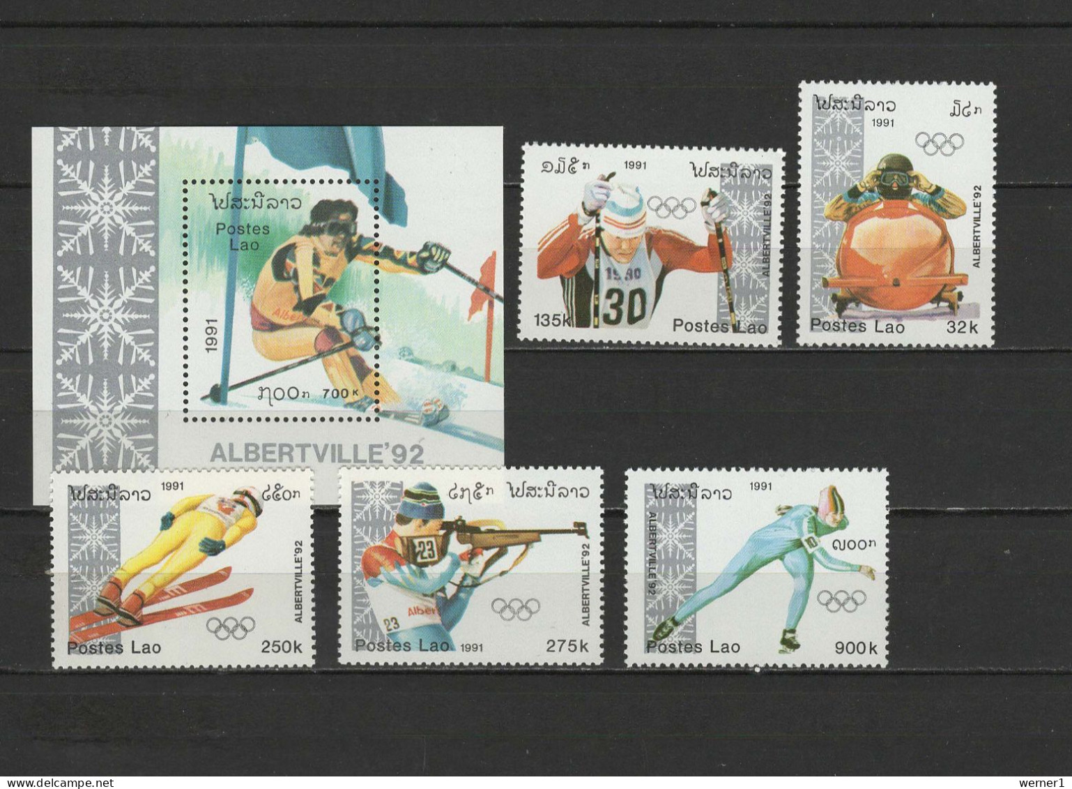 Laos 1991 Olympic Games Albertville Set Of 5 + S/s MNH - Inverno1992: Albertville