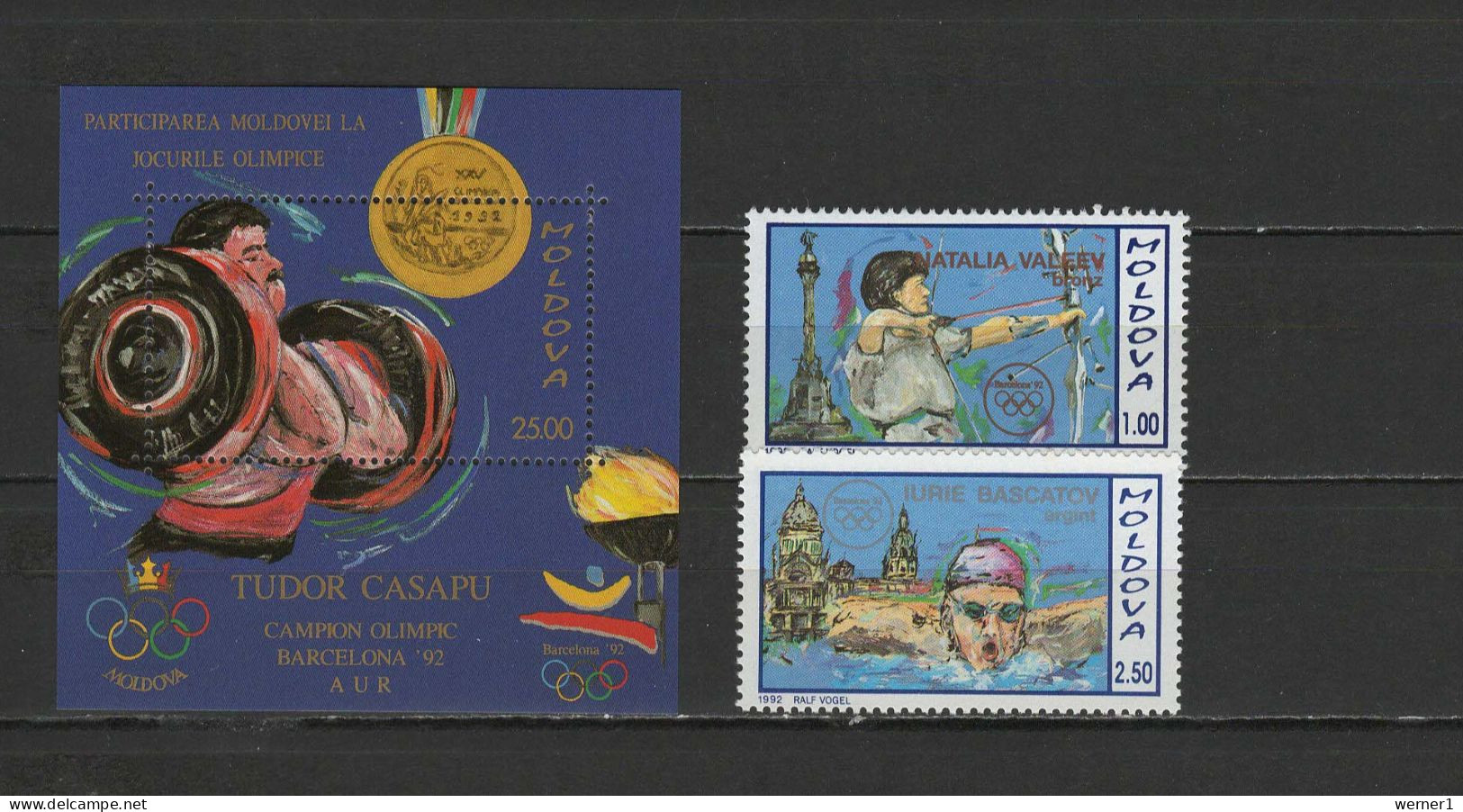 Moldova 1992 Olympic Games Barcelona, Weightlifting, Archery, Swimming, Winners Set Of 2 + S/s MNH - Summer 1992: Barcelona