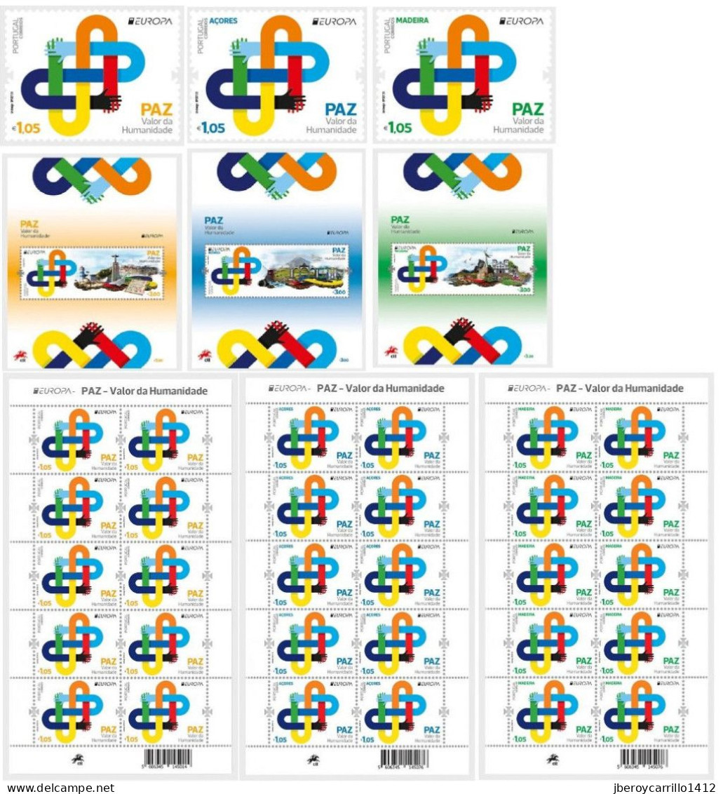 PORTUGAL-AÇORES-MADEIRA - EUROPA-CEPT 2023 -"“PEACE – The Highest Value Of Humanity”".-3 SETS +3 BLOCKS +3 SHEET Of 10 - 2023