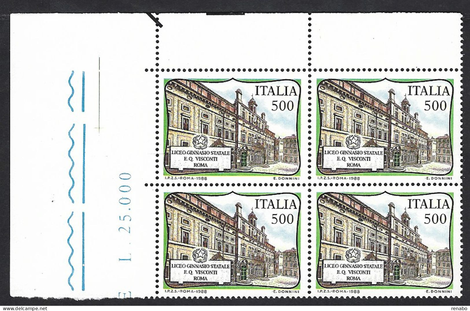 Italia 1988; Liceo Quirino Visconti A Roma; Quartina Di Angolo Superiore. - 1981-90: Mint/hinged