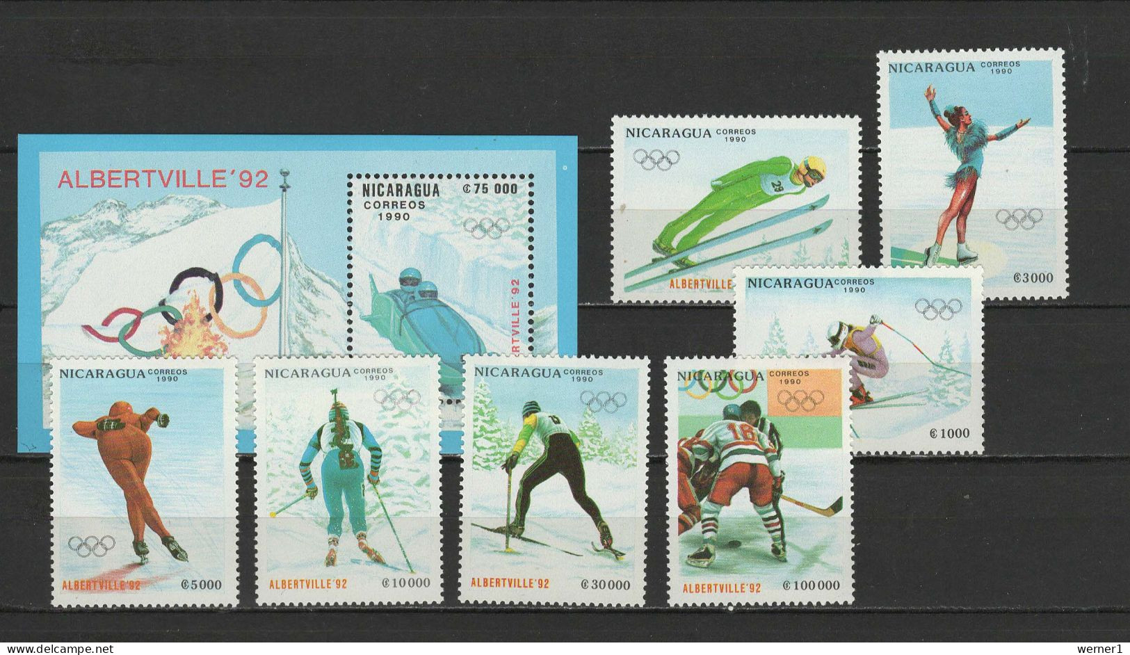 Nicaragua 1990 Olympic Games Albertville Set Of 7 + S/s MNH - Hiver 1992: Albertville