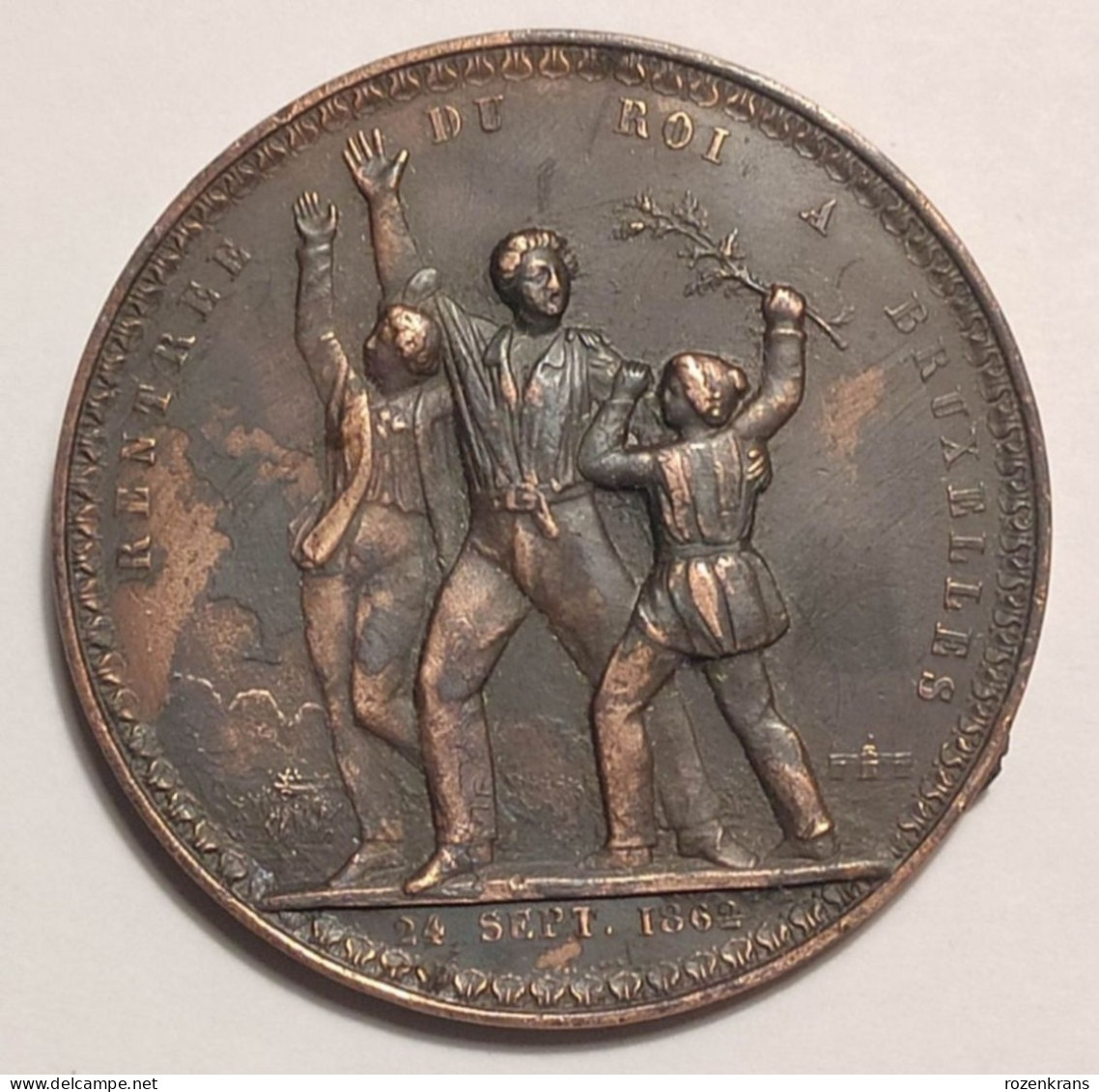 Oude Medaille Ancienne Roi Leopold 1 I Rentree A Bruxelles 1862 Royalty Poids 91gr Old Medal - Autres & Non Classés