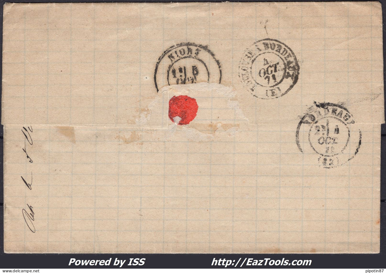 FRANCE N°25+26x2+37 SUR LETTRE GC 1945 LANGON GIRONDE AVEC CAD TYPE 16 DU 03/10/1871 - 1870 Siège De Paris