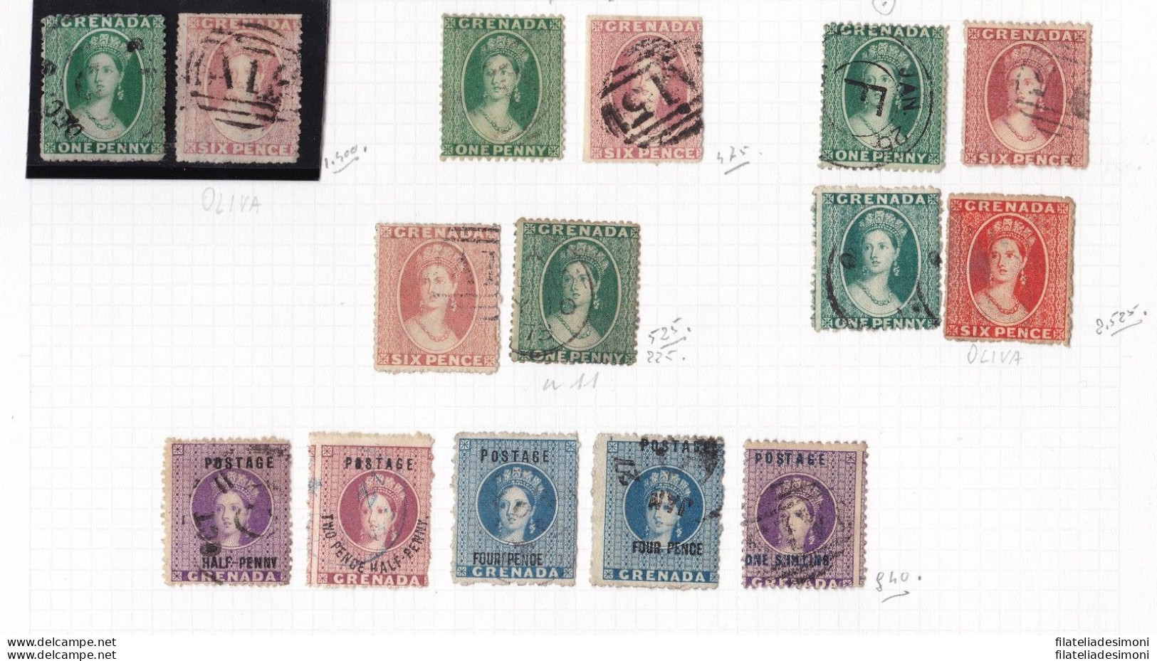 1861-81 GRENADA, 15 Values Of The Period - 2 Signed Oliva - Autres & Non Classés