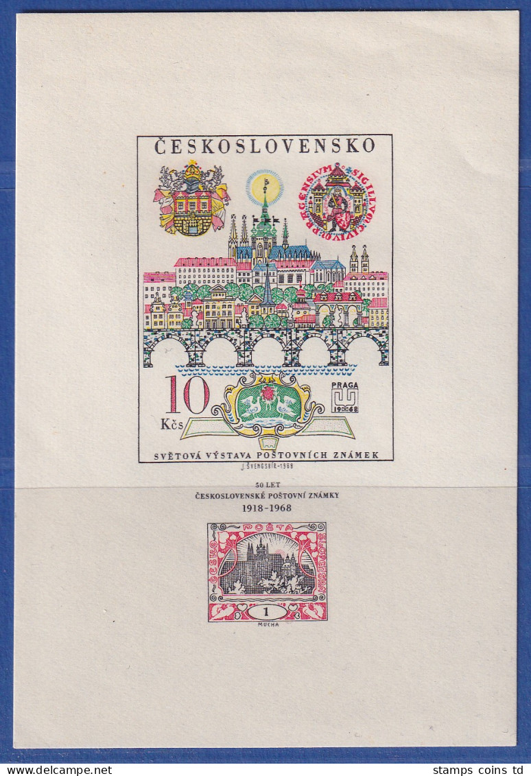 Tschechoslowakei 1968 - 50 Jahre Tschechslowak. Briefmarken Mi.-Nr. Block 29 ** - Autres & Non Classés