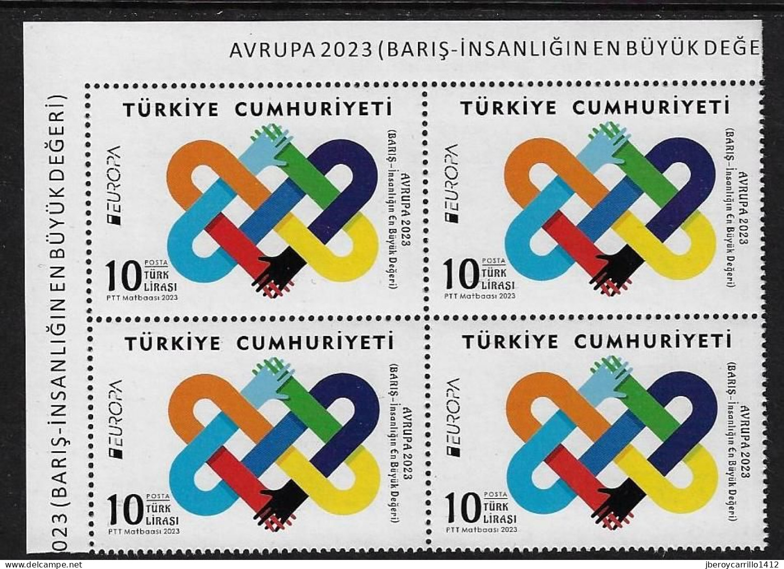 TURQUIA /TURKEY /TÜRKEI - EUROPA-CEPT 2023 -"PEACE -THE HIGHEST VALUE Of HUMANITY".- BLOQUE De 4 - CH-SUP-IZQ - 2023