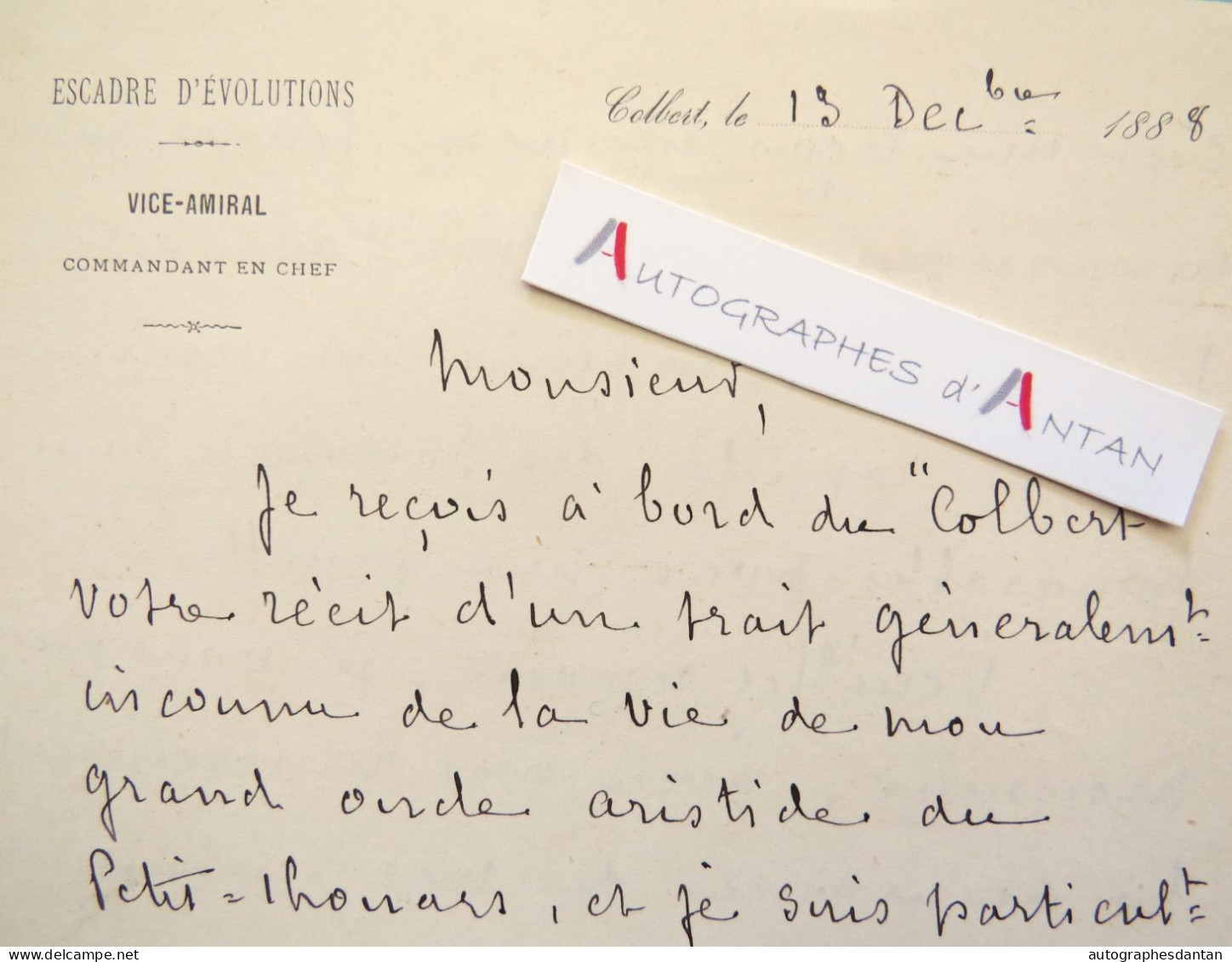 ● L.A.S 1888 Vice Amiral Abel BERGASSE Du PETIT THOUARS à Bord Du Navire COLBERT Rare Lettre Autographe Marine - Historische Personen