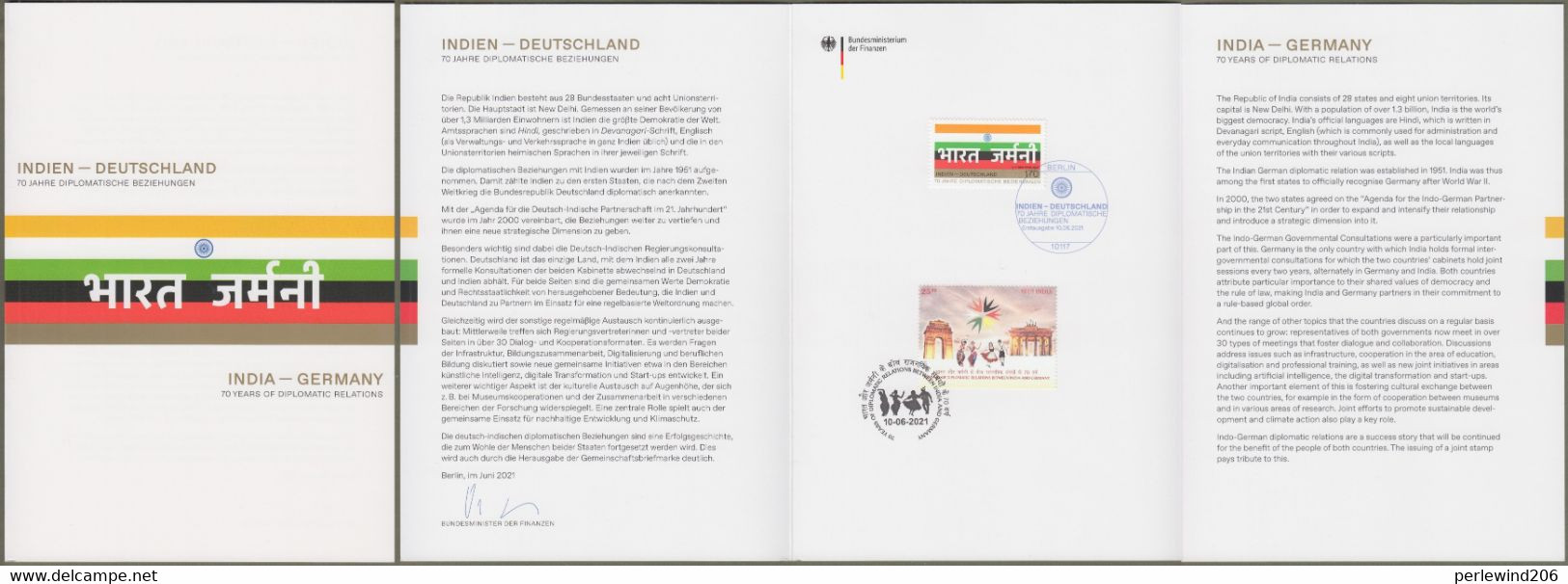 Bund India : Minister Card - Mi-Nr. 3612 ESST: " Beziehungen Indien - Deutschland " Gemeinschaftsausgabe - Joint Issue X - Lettres & Documents
