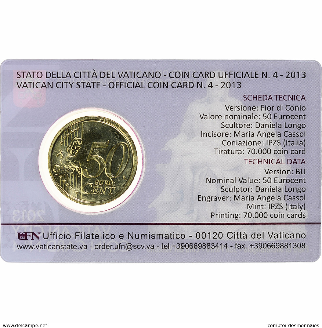 Vatican, 50 Euro Cent, Pape Benoit XVI, Coin Card.FDC, 2013, Rome, Or Nordique - Vaticaanstad