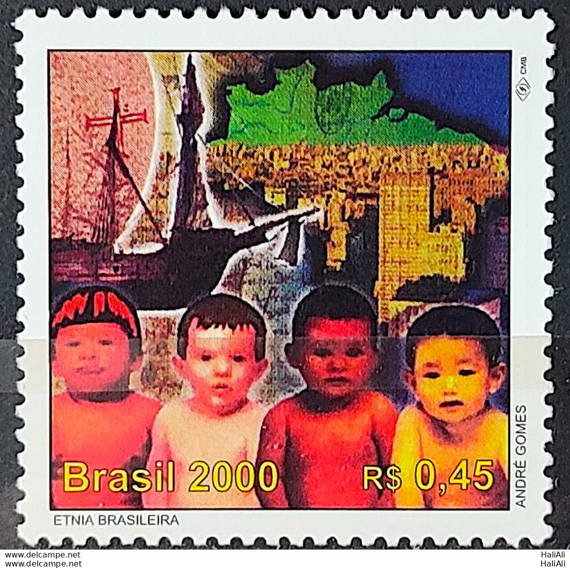 C 2258 Brazil Stamp 500 Years Discovery Of Brazil 2000 Etnia Child Map Ship - Ungebraucht