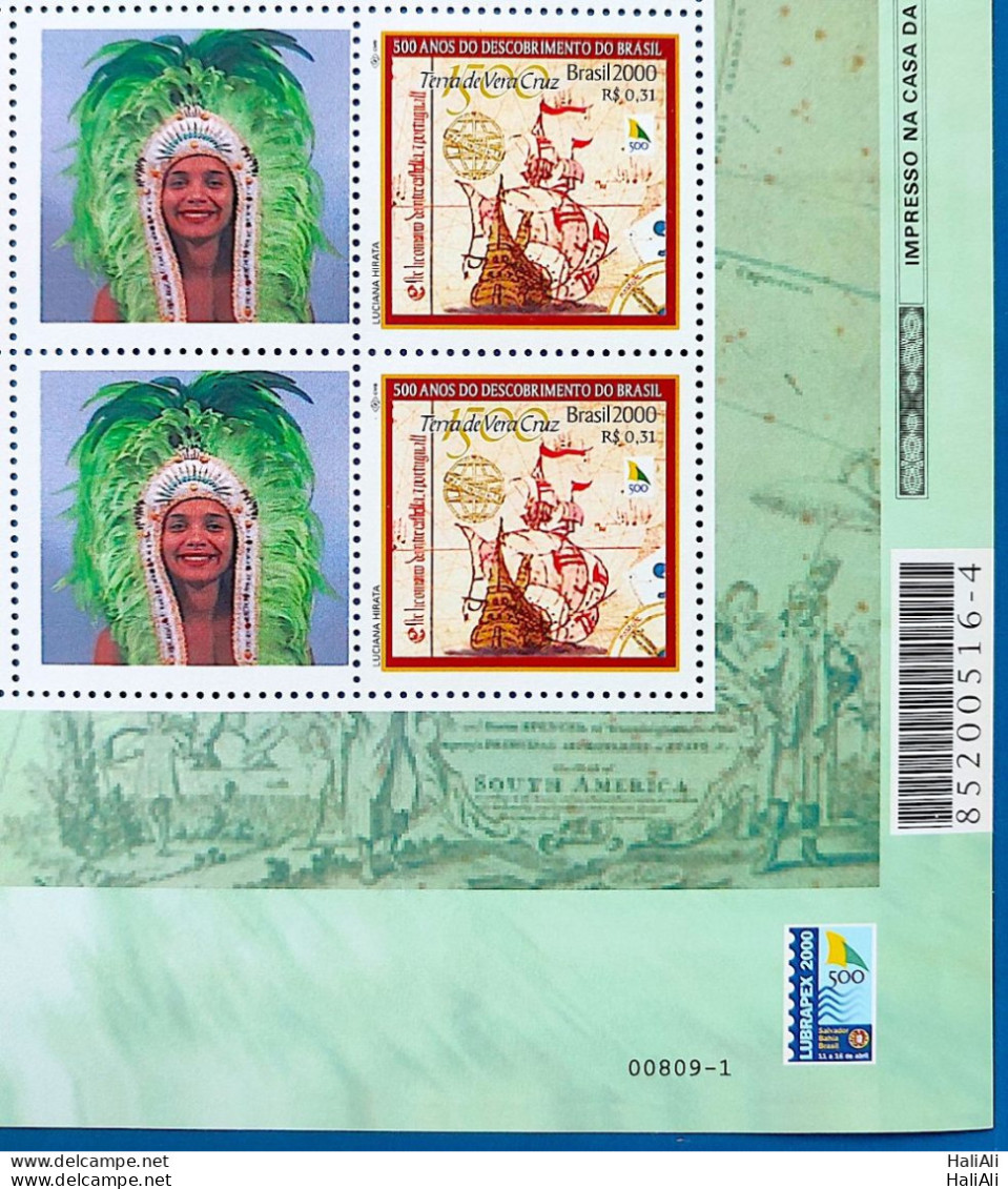 C 2254 Brazil Personalized Stamp Discovery Of Brazil Indian Ship Portugal Woman 2000 Block Of 4 Code Of Barras - Unused Stamps