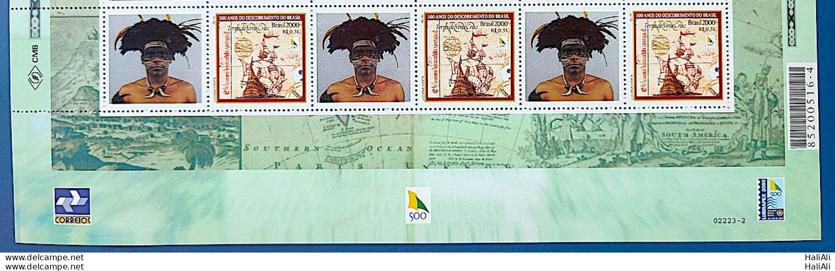 C 2254 Brazil Personalized Stamp Discovery Of Brazil Indian Ship Portugal 2000 Vignette Lower - Unused Stamps