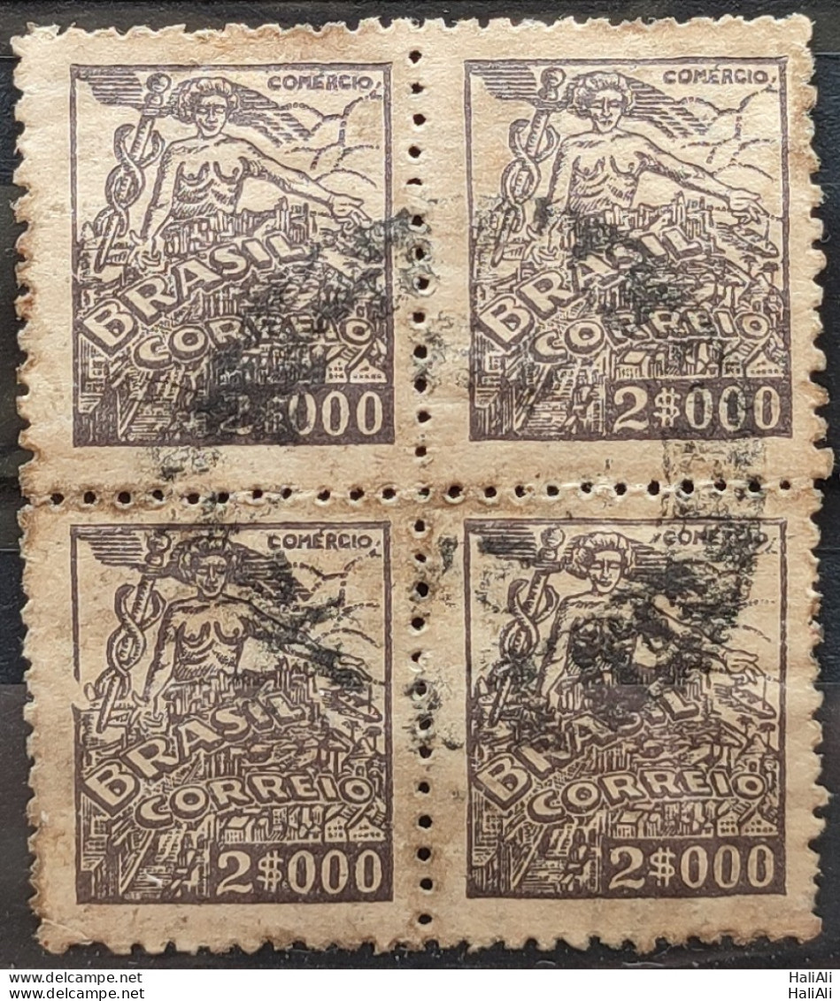 Brazil Regular Stamp RHM 381 Granddaughter Commerce 2000 Reis Filigree Q 1943 Circulated 21 Block Of 4 - Used Stamps