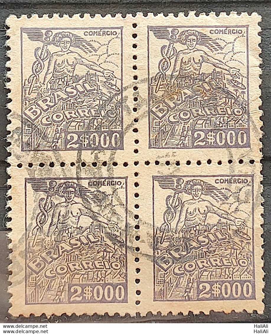 Brazil Regular Stamp Cod RHM 365A Granddaughter Commerce 2000 Reis Filigree P 1941 Block Of 4 Circulated - Oblitérés