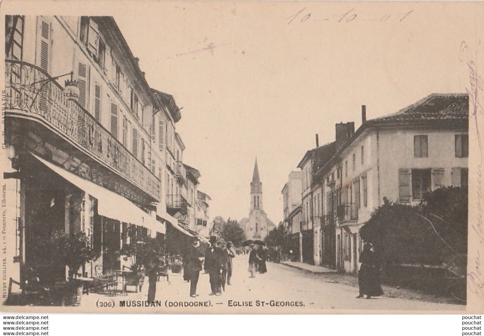 V32-24)  MUSSIDAN (DORDOGNE) EGLISE ST - GEORGES  - ( CAFE DU CERCLE - HABITANTS - OBLITERATION DE 1901 - 2 SCANS ) - Mussidan