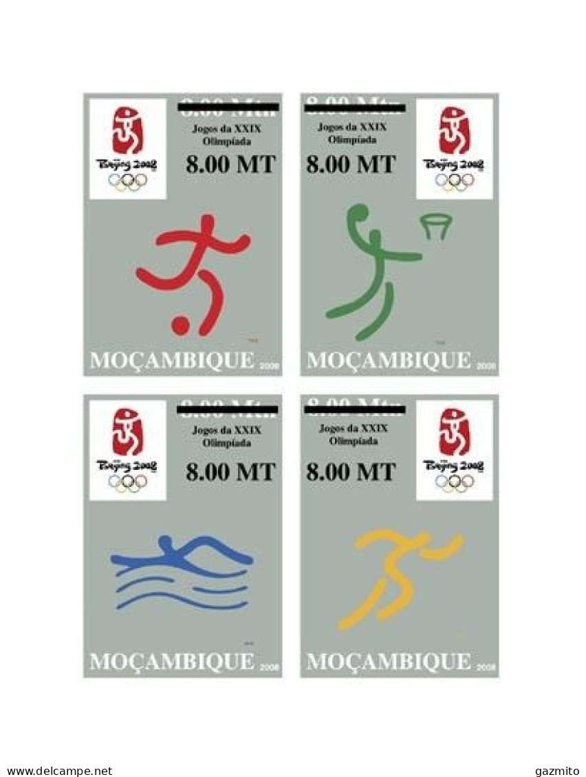 Mozambico 2008, Olympic Games In Beijing, Football, Basketball, Swimming, Athletic, Overprinted, 4val IMPERFORATED - Schwimmen