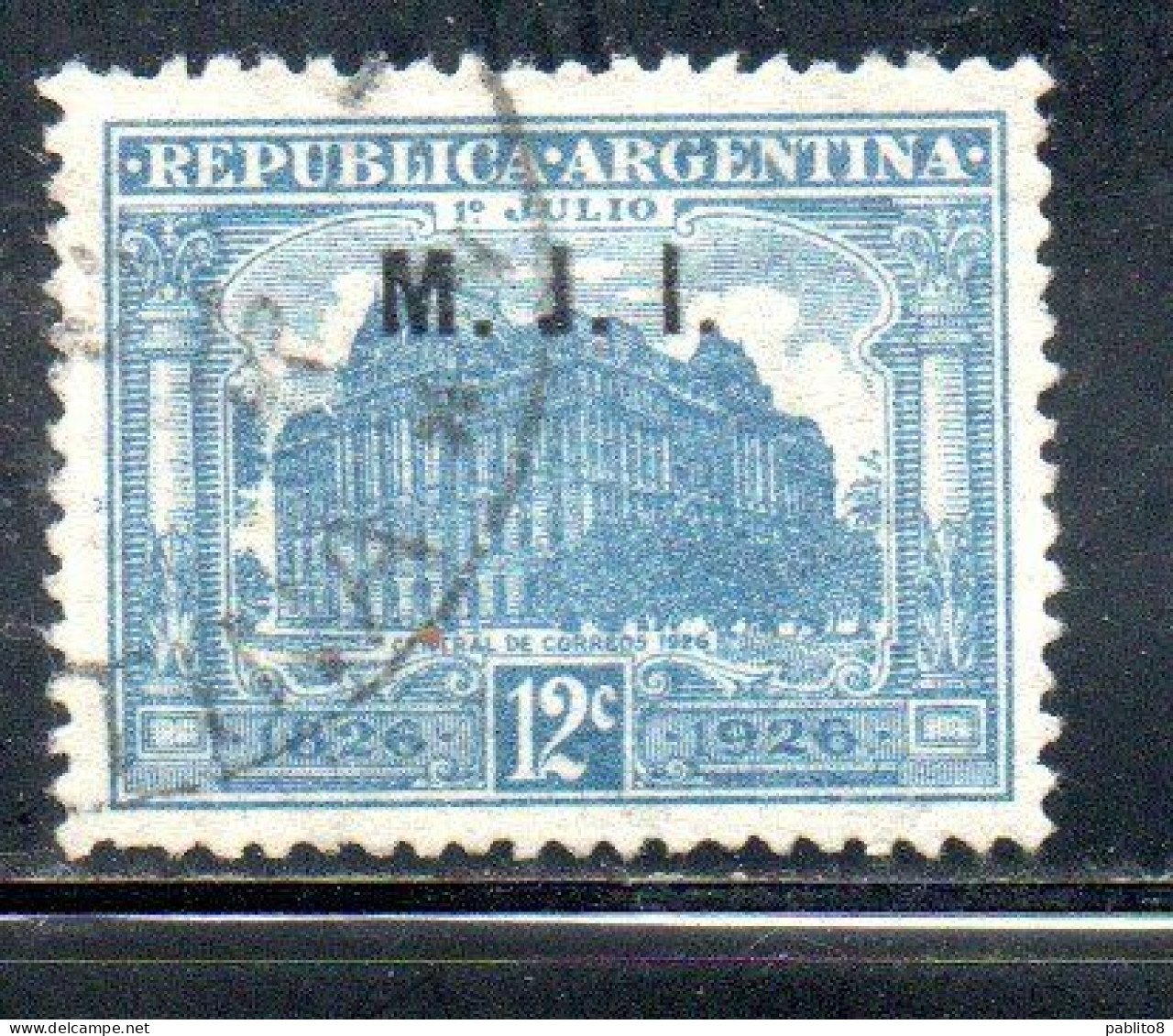 ARGENTINA 1917 OFFICIAL DEPARTMENT STAMP OVERPRINTED M.J.I. MINISTRY OF JUSTICE AND INSTRUCTION MJI 12c USED USADO - Oficiales