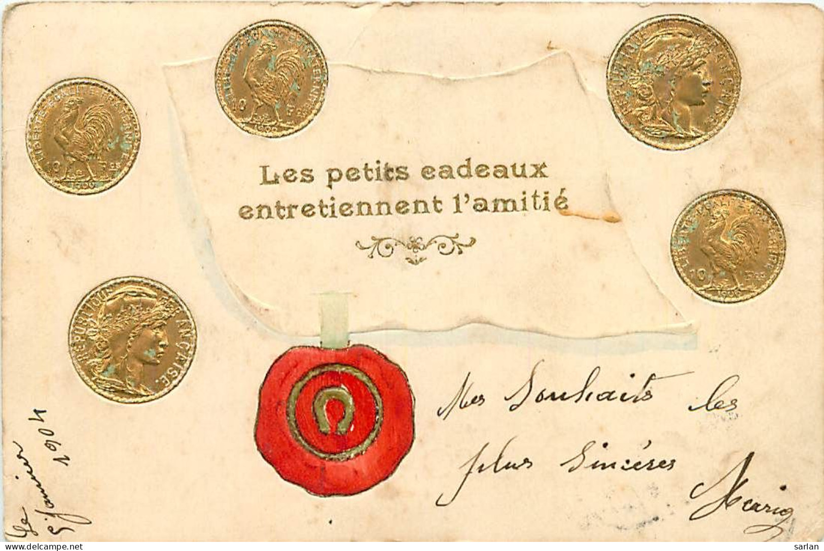 Carte Fantaisie  Gaufrée , Pieces De Monnaies , * 494 04 - Münzen (Abb.)