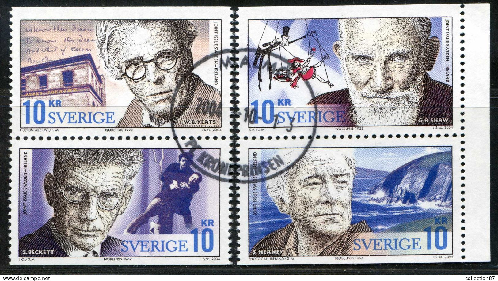 Réf 77 < SUEDE Année 2004 < Yvert N° 2404 à 2407 Ø Used < SWEDEN - Prix Nobel < Yeats Shaw Beckett Heaney - Gebraucht