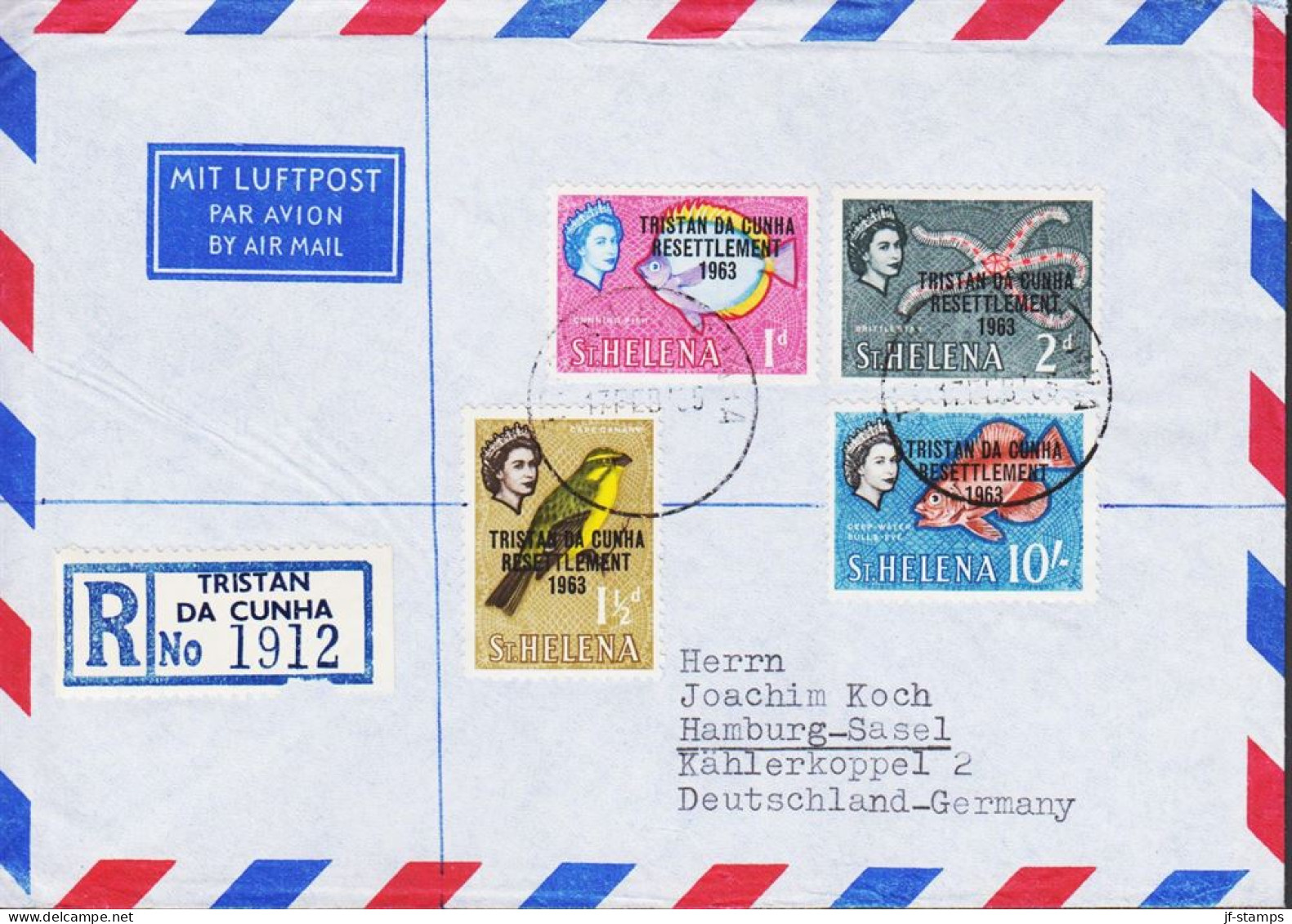 1963. TRISTAN Da CUNHA. Elisabeth II. Birds And Maritime Life. Fine Registered AIR MAIL Cover... (Michel 67+) - JF544426 - Tristan Da Cunha