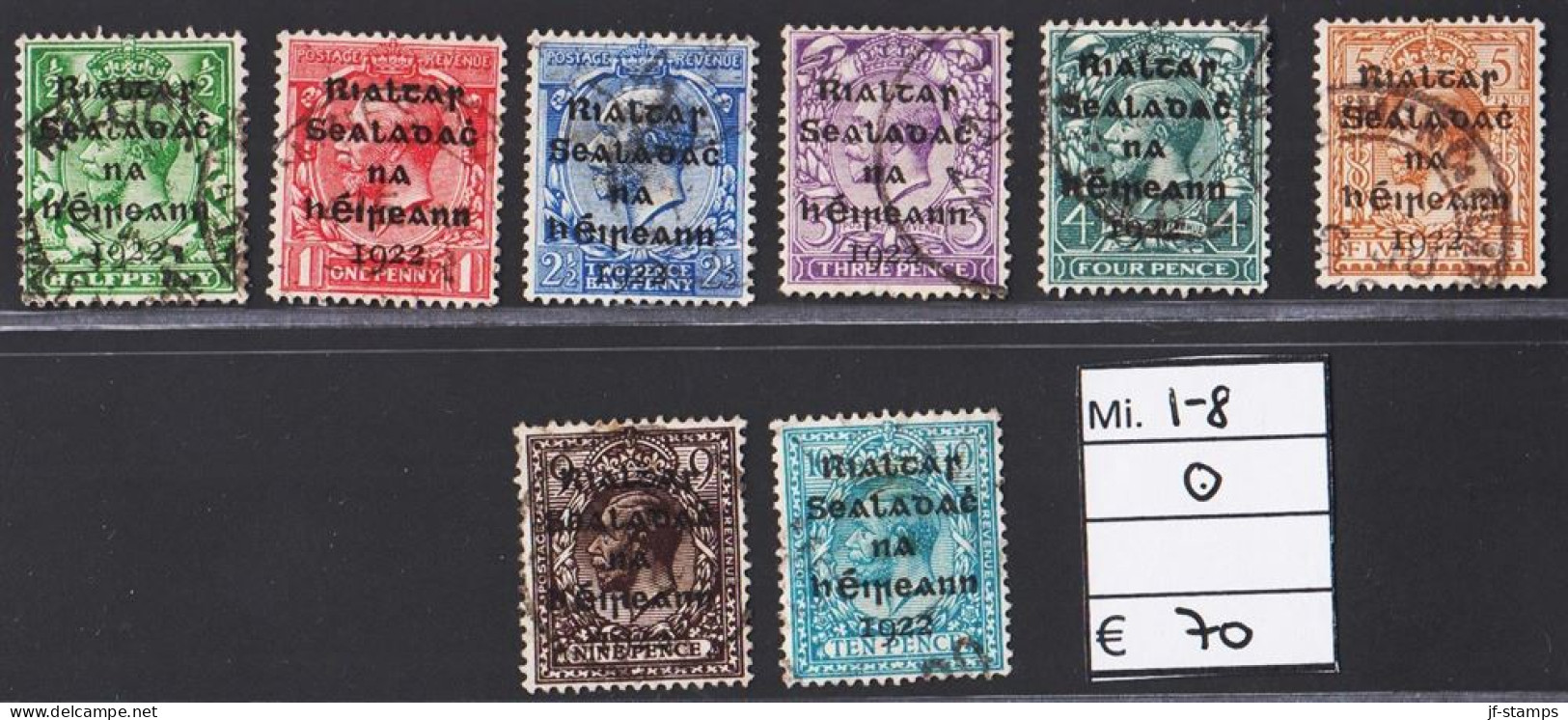 1922. EIRE. Georg V Complete Set With 8 Stamps Overprinted In BLACK In Five Lines.  (Michel 1-8) - JF544499 - Used Stamps